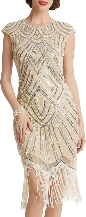 BABEYOND Women's Flapper Dresses 1920s Beaded Fringed Great Gatsby Dress