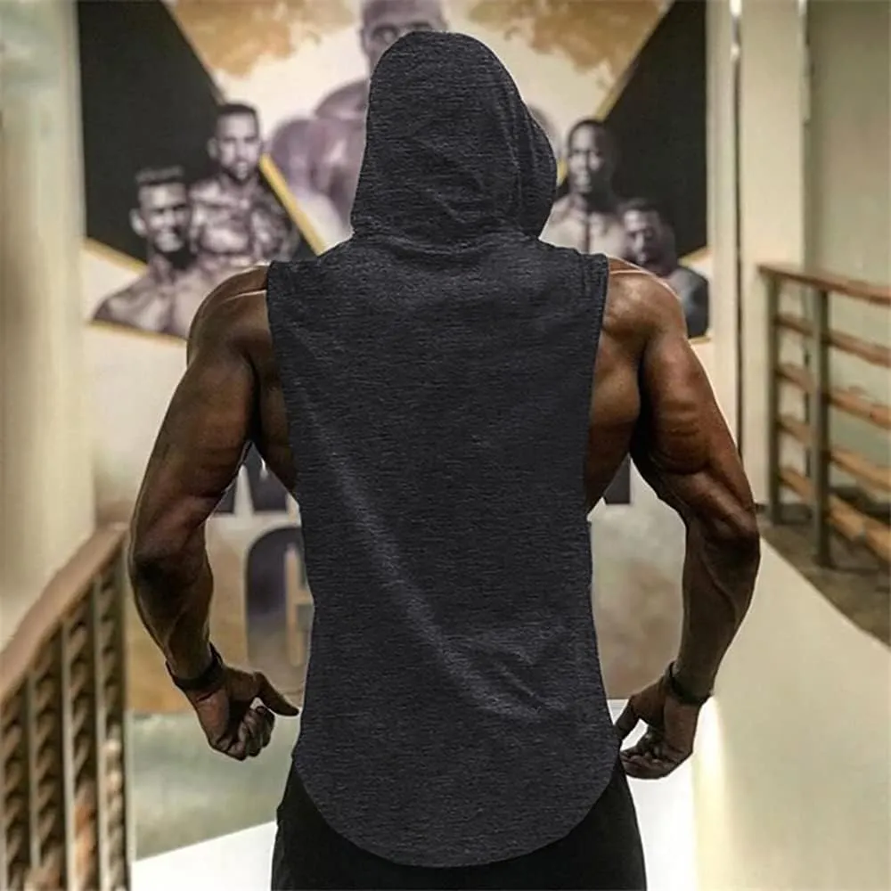 Babioboa Men's Workout Hooded Tank Tops Sports Training Sleeveless Gym Hoodies Bodybuilding Cut Off Muscle Shirts