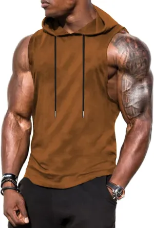 Babioboa Men's Workout Hooded Tank Tops Sports Training Sleeveless Gym Hoodies Bodybuilding Cut Off Muscle Shirts