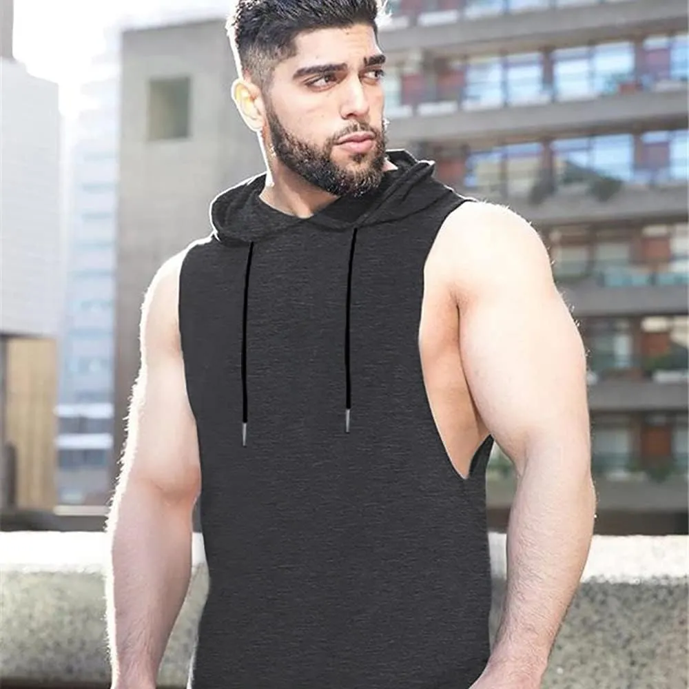 Babioboa Men's Workout Hooded Tank Tops Sports Training Sleeveless Gym Hoodies Bodybuilding Cut Off Muscle Shirts