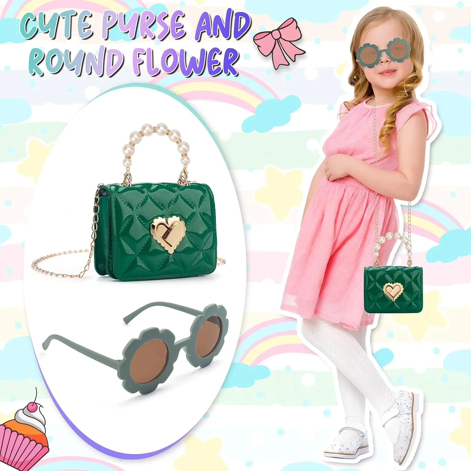 Baby Purse for Toddlers, Kids Heart Lock Purses with Glasses, Girls Purses for Kids 1-10, Toddler Bag Gift