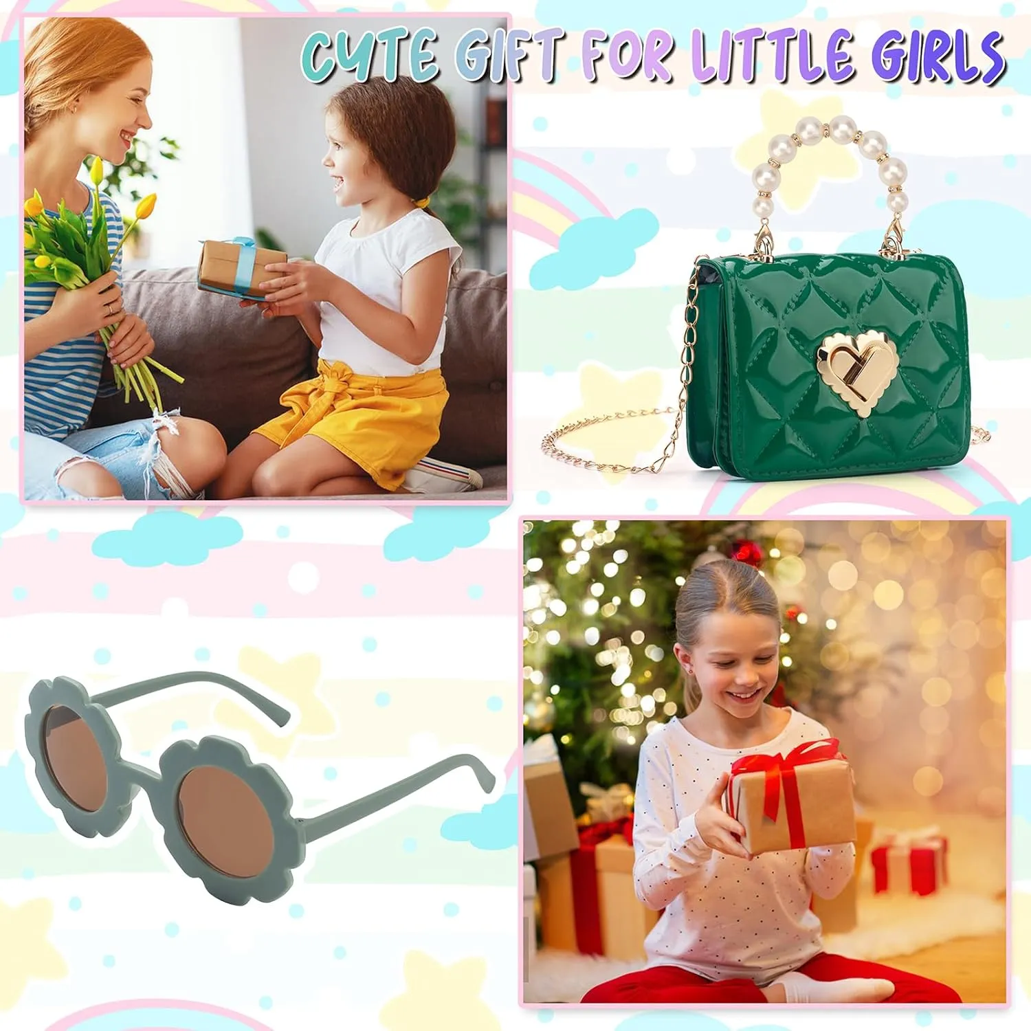 Baby Purse for Toddlers, Kids Heart Lock Purses with Glasses, Girls Purses for Kids 1-10, Toddler Bag Gift