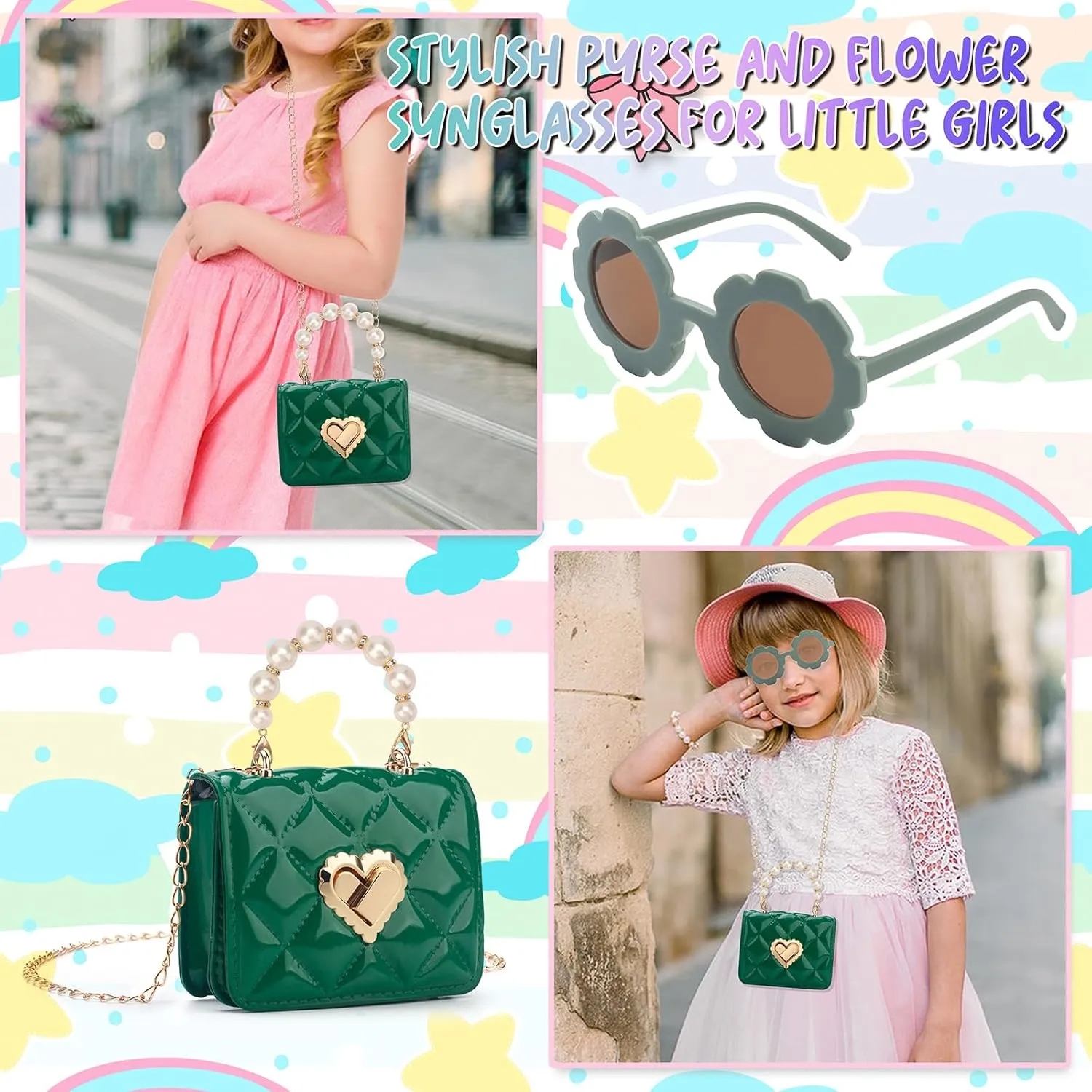 Baby Purse for Toddlers, Kids Heart Lock Purses with Glasses, Girls Purses for Kids 1-10, Toddler Bag Gift