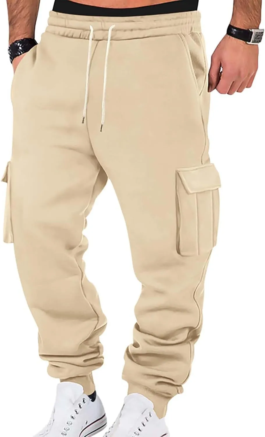 Baggy Cargo Sweatpants for Men Casual Sweat Pants Drawstring Waist Athletic Pants Joggers with Pockets