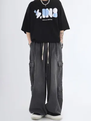 Baggy Jeans for Women Mens Grunge Wide Leg Cargo Jeans Y2K Emo Pants Parachute Streetwear Vintage Drawstring Pants