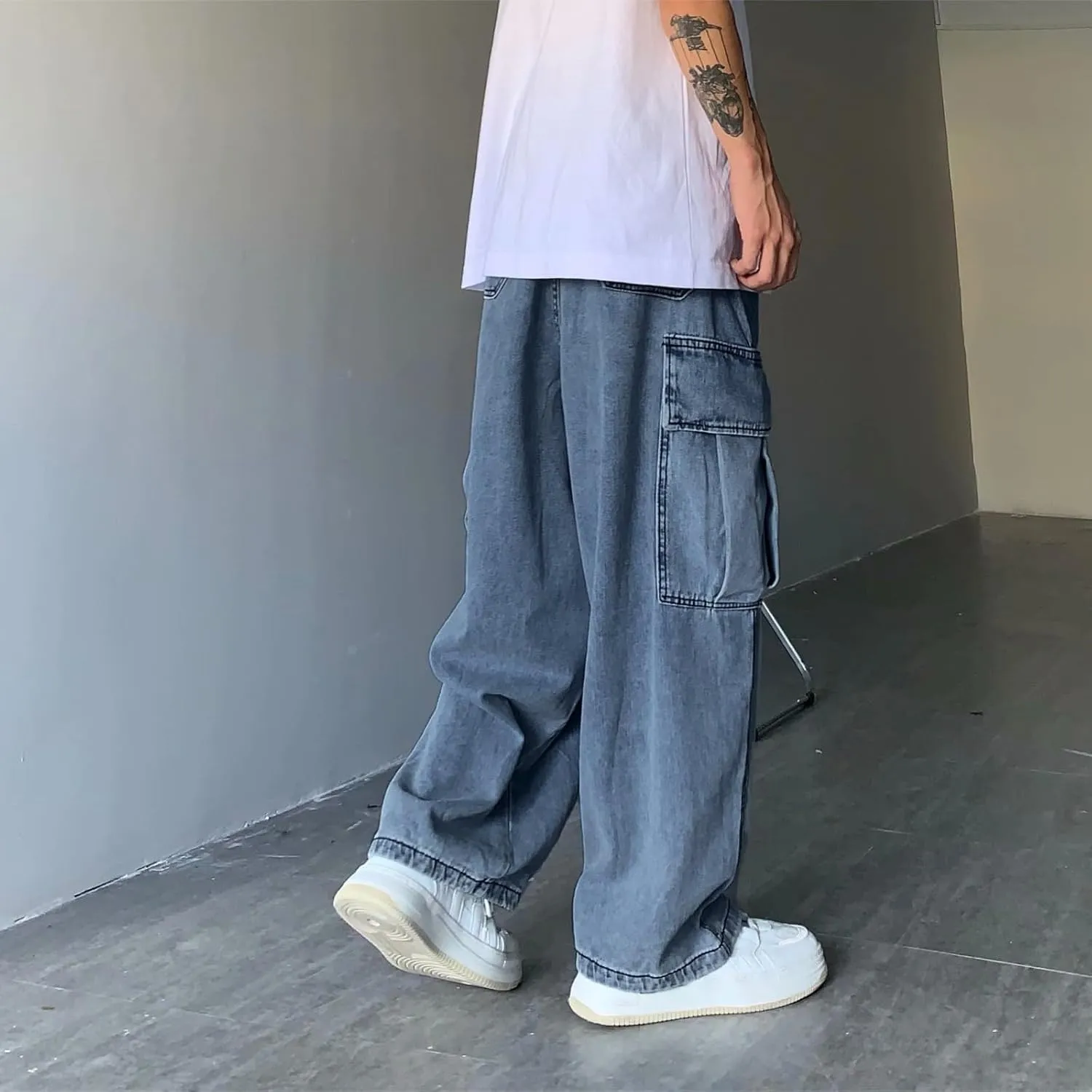 Baggy Jeans Men Relaxed Fit Straight-Leg Casual Jeans for Men Y2K Wide Leg Harajuku Denim Pants Hip Hop Streetwear