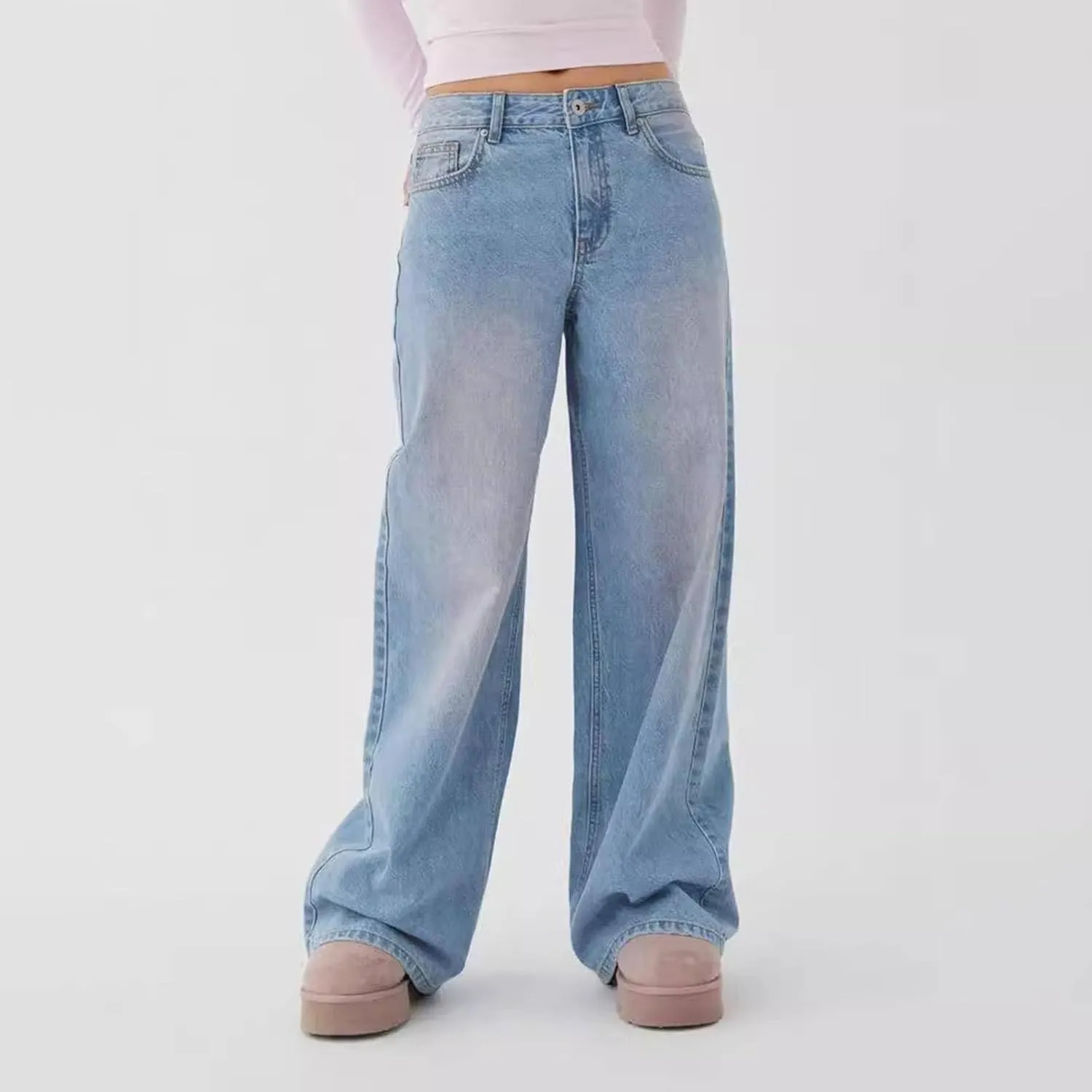 Baggy Wide Leg Jeans for Women Y2K Low Rise Straight Leg Boyfriend Denim Pants Teen Girls Vintage Casual Loose Jeans