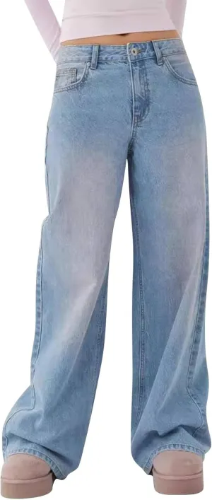 Baggy Wide Leg Jeans for Women Y2K Low Rise Straight Leg Boyfriend Denim Pants Teen Girls Vintage Casual Loose Jeans