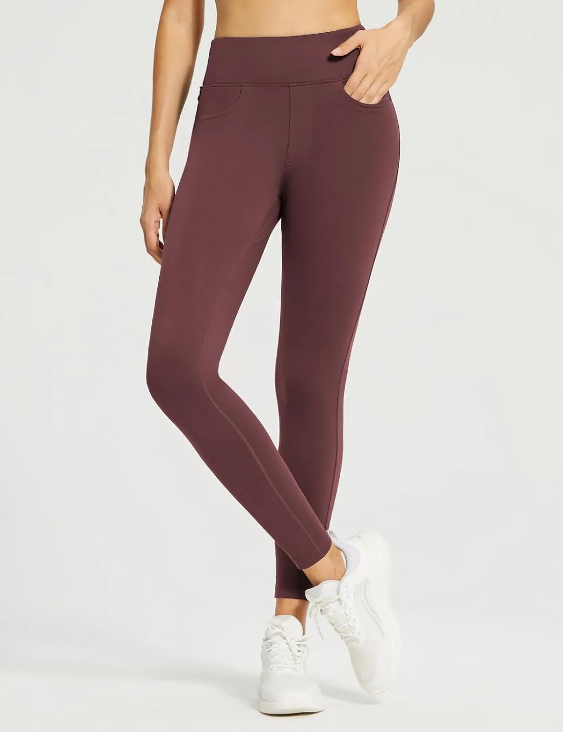 baleaf Jeggings for Women Fleece Lined Pants Thermal Warm Winter High Waisted Leggings 4 Pockets Waterproof Running Tights