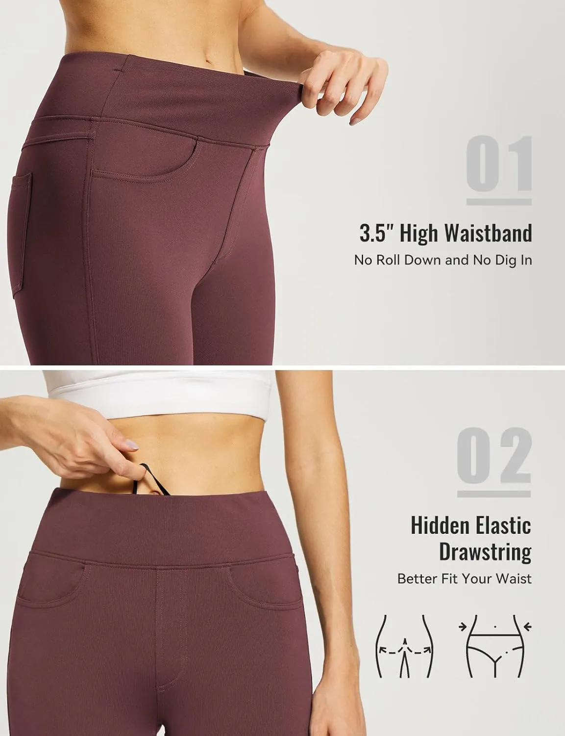 baleaf Jeggings for Women Fleece Lined Pants Thermal Warm Winter High Waisted Leggings 4 Pockets Waterproof Running Tights