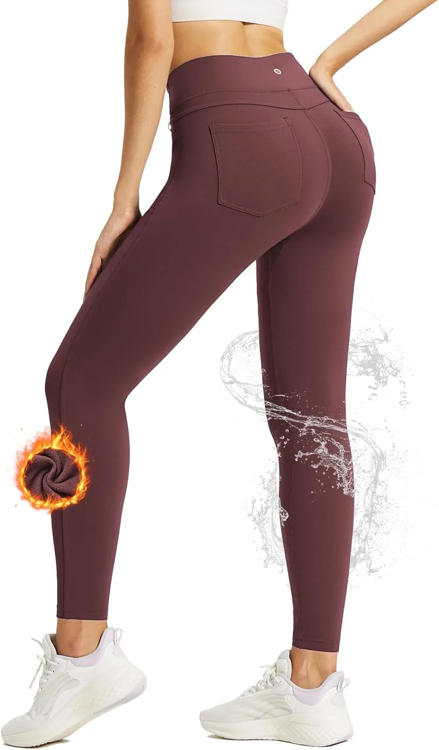 baleaf Jeggings for Women Fleece Lined Pants Thermal Warm Winter High Waisted Leggings 4 Pockets Waterproof Running Tights