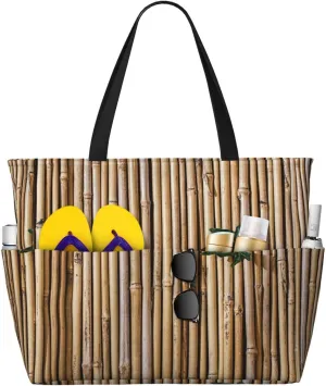 Bamboo Raft Large Beach Tote Bag for Women Extra Large Capacity Waterproof Sandproof Pool Bag Suitable for Gym Swimming Pool Travel Groceries