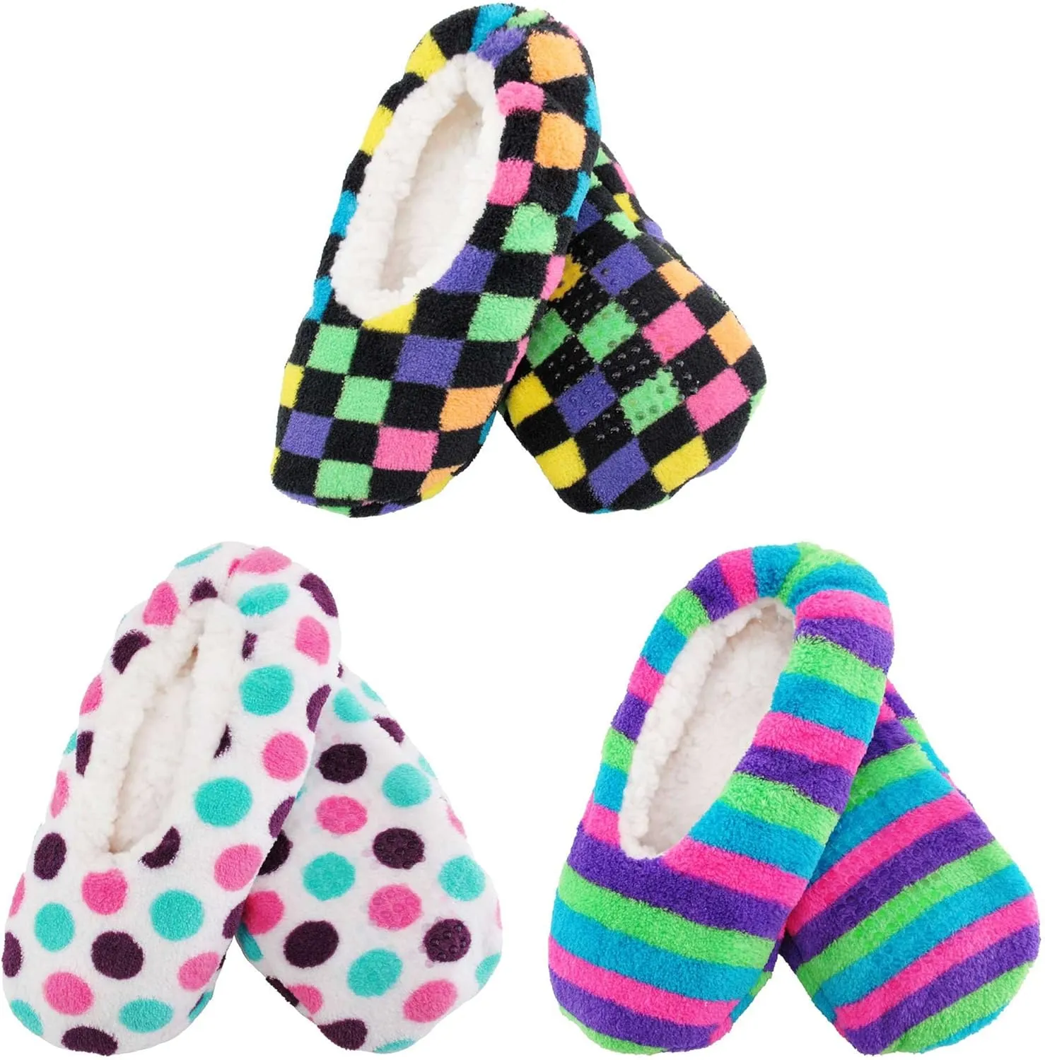 BambooMN Adult Size Medium/Large Super Soft Warm Cozy Fuzzy Indoor Home Travel Slippers Non-Slip Lined Socks