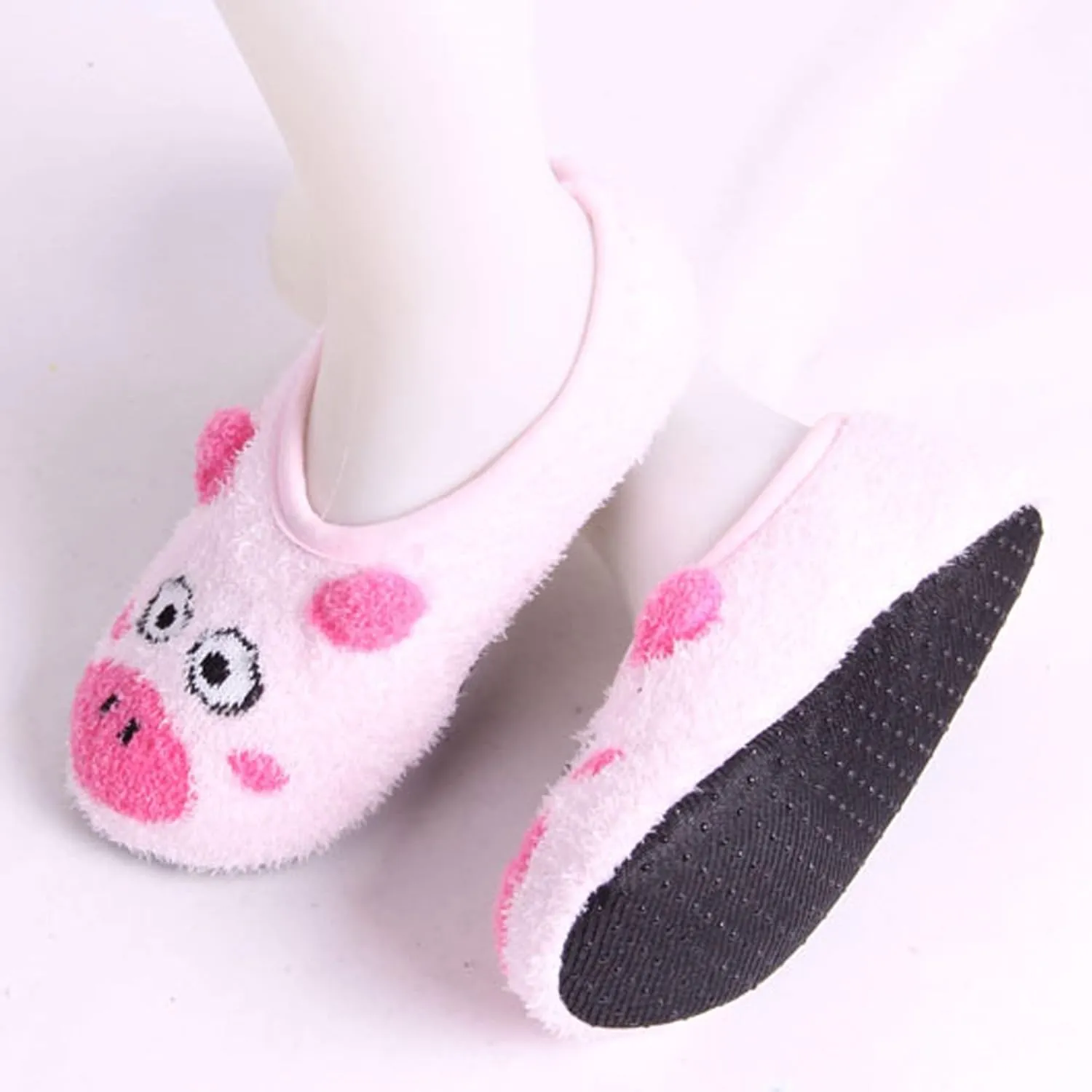 BambooMN Kid/Youth Warm Microfiber Travel Animal Cozy Fuzzy Slippers Non-Slip Lined Socks/Shoes, 3 Pairs