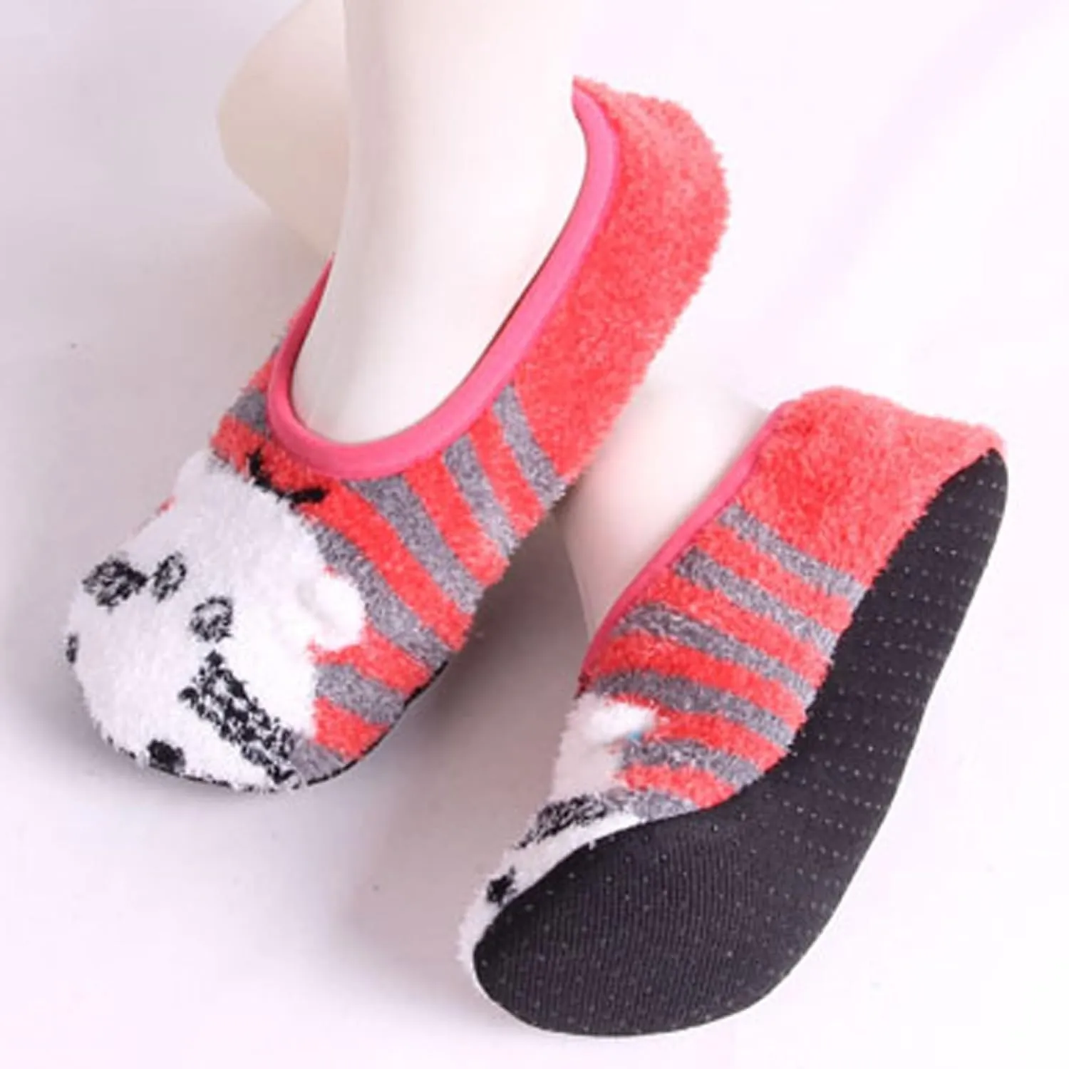 BambooMN Kid/Youth Warm Microfiber Travel Animal Cozy Fuzzy Slippers Non-Slip Lined Socks/Shoes, 3 Pairs