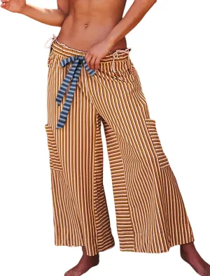Bankeng Women Drawstring Striped Pants Loose Wide Leg Lounge Pants Casual Palazzo Pants Trousers with Pockets
