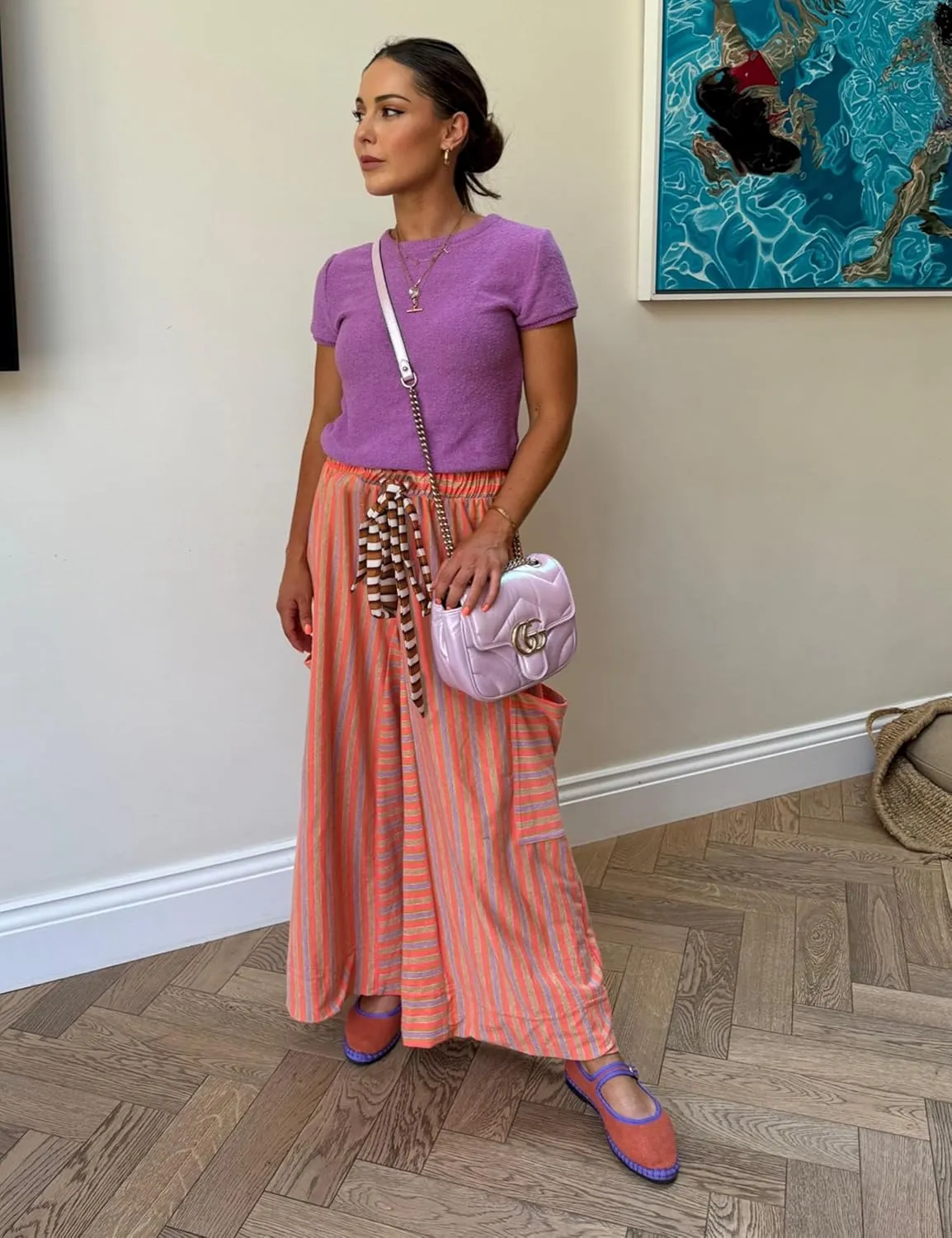 Bankeng Women Drawstring Striped Pants Loose Wide Leg Lounge Pants Casual Palazzo Pants Trousers with Pockets