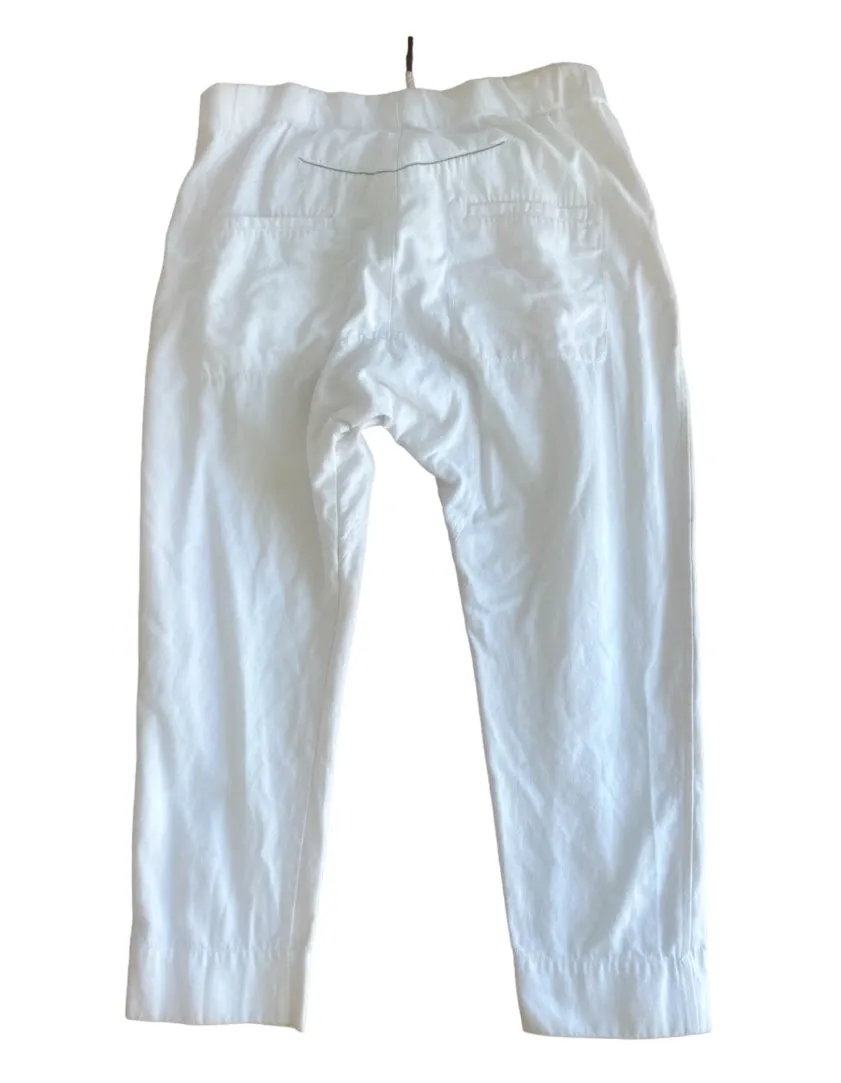 Bassike White Jeans | Racer Stripe, Sz 2, Drop Crotch, Drawstring, Italian Mater