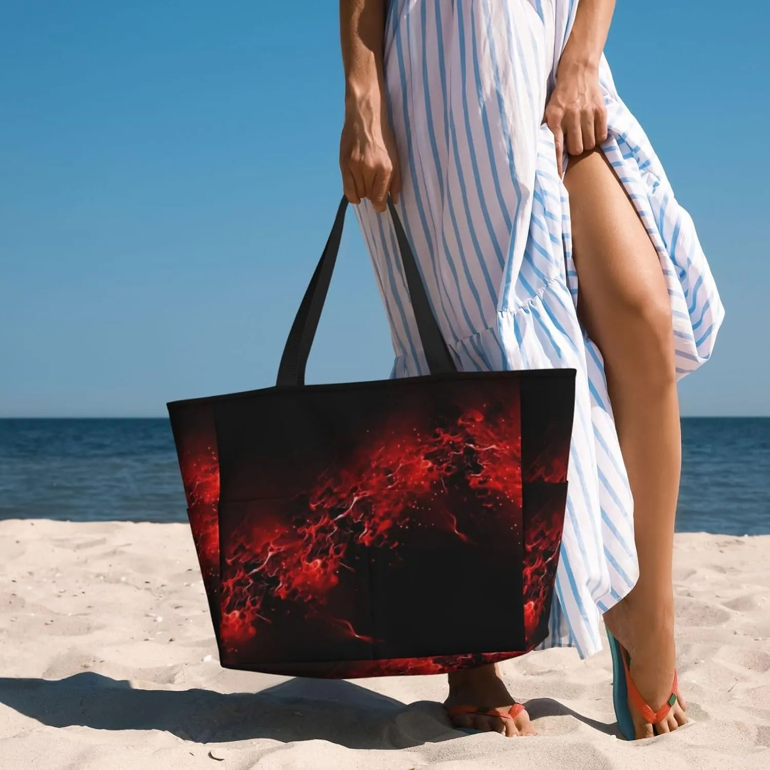 Beach Bag For Women, Large Capacity Beach Tote Pool Bags Waterproof With Zipper, For Travel Vacation Gym