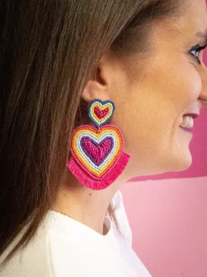 Beaded Heart Earring with Fringe