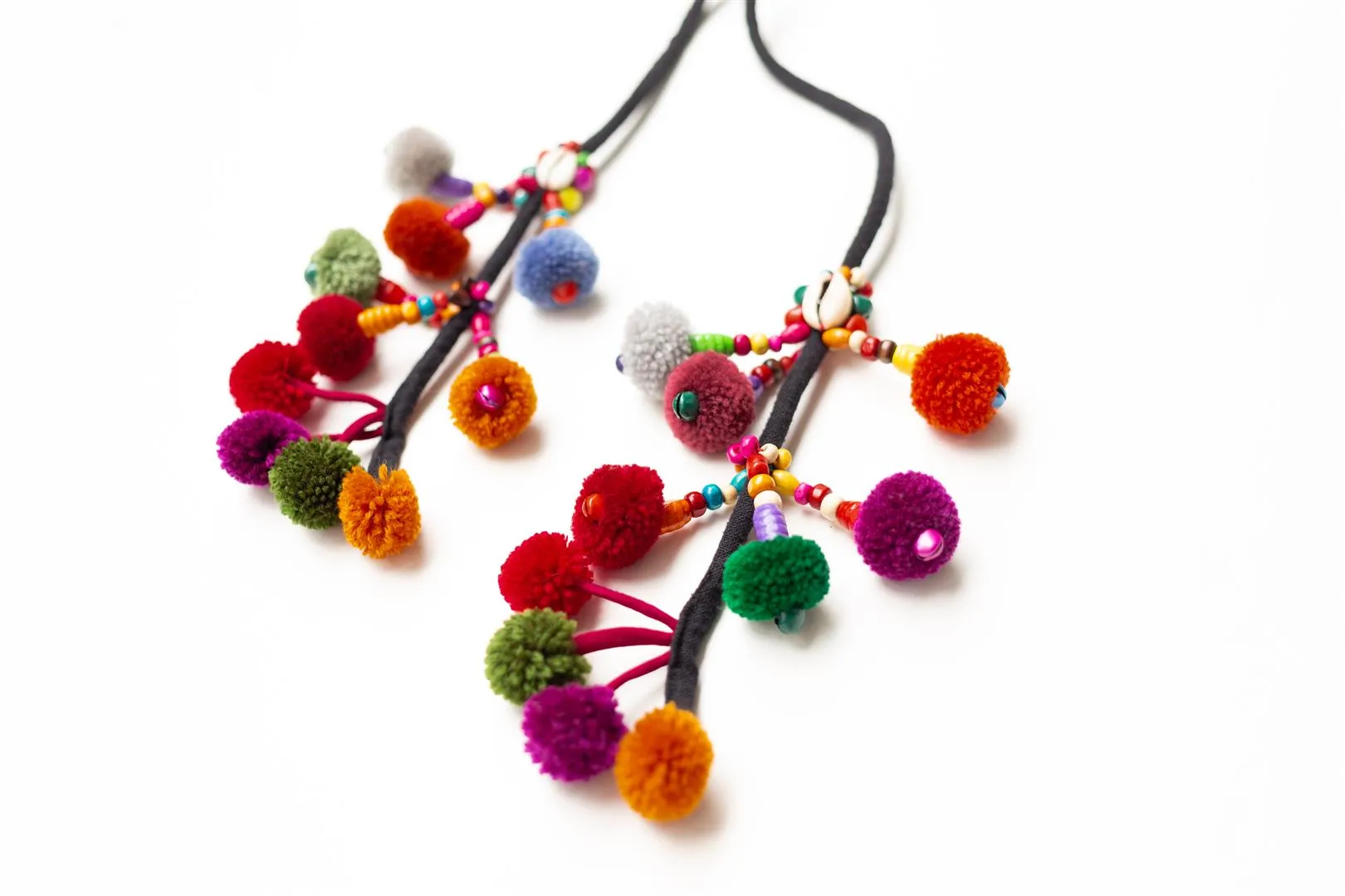 Beaded Pompom Handle-Bright and Earth Tones