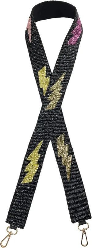 Beaded Purse Strap Lightening Bolts Handbags | Girls Trip Weekend Concert Gold Hardware for Clear Bag Purse Black Pink Purple Yellow Gold Colors 49” inches long