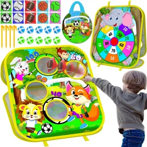 Bean Bag Toss Game Toys for Kids Double-Sided Foldable Cornhole Board Dart Game Backyard Beach Toddler Outdoor Toys Birthday Outside Toys for Toddler Boys Girls Age 3 4 5 6 7 8 (Animal)