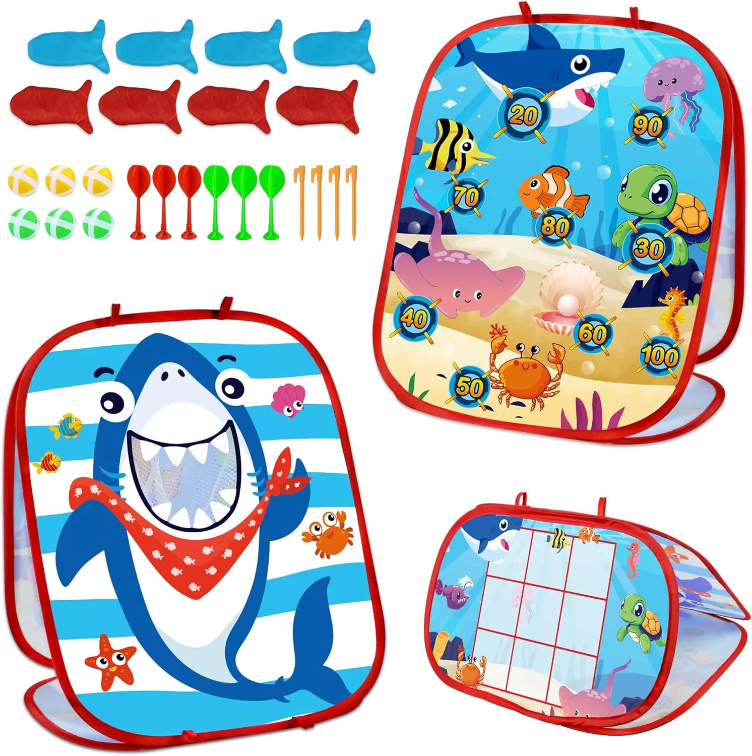 Bean Bag Toss Outdoor Outside Games Toys for Kids Ages 4 8 Under The Sea Summer Kids Outdoor Games Shark Toys Dart Game for Toddlers 3-5 Beach Ocean Themed Party Gifts for Boys Girls Family Yard Game