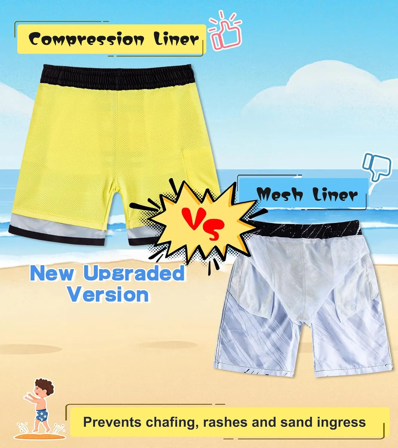 Belovecol Boys Swim Trunks with Compression Liner Anti-Chafe Swim Shorts Quick Dry UPF 50  Bathing Suits Swimwear 7-20T
