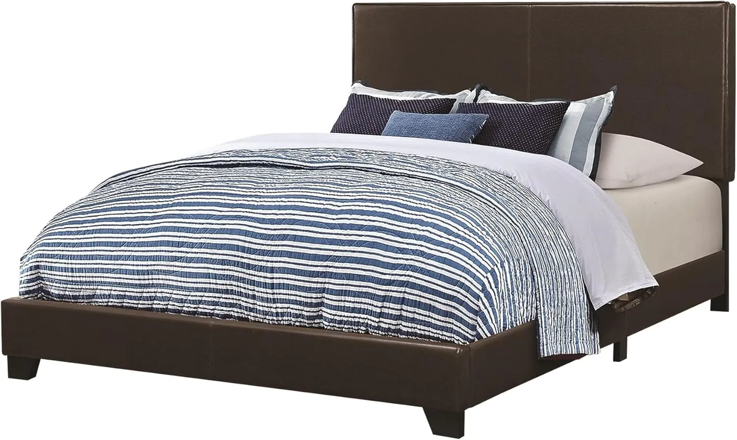 Benjara Benzara Leather Upholstered Twin Size Platform Bed, Brown,