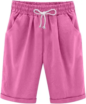 Bermuda Shorts for Women 2025 Casual Summer Beach Drawstring Shorts with Pocket Knee Length Loose Cute Vacation Short