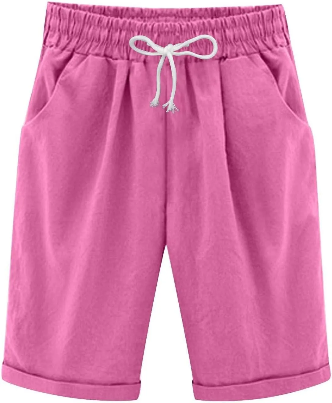Bermuda Shorts for Women 2025 Casual Summer Beach Drawstring Shorts with Pocket Knee Length Loose Cute Vacation Short
