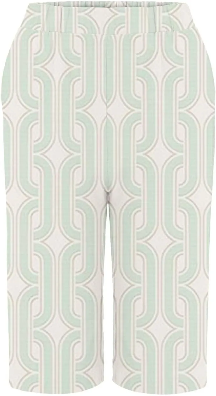 Bermuda Shorts for Women Knee Length Cotton Linen Capris Elastic Waisted Pants Summer Beach Long Shorts with Pockets