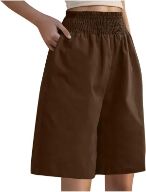 Bermuda Shorts for Women Knee Length High Waisted Summer Long Shorts Trendy Beach Vacation Lounge Pants with Pockets