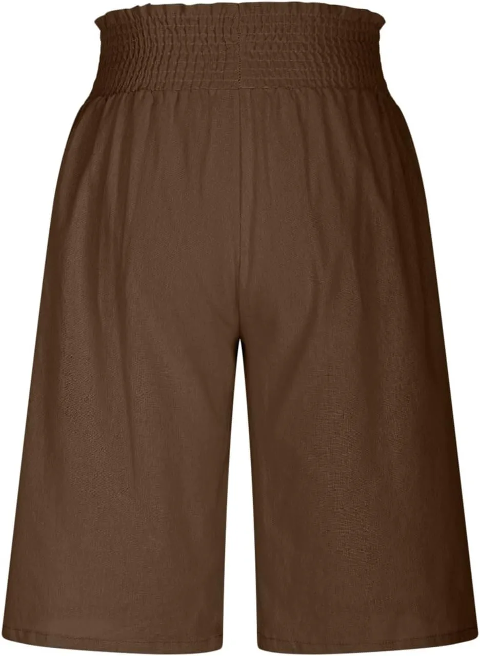Bermuda Shorts for Women Knee Length High Waisted Summer Long Shorts Trendy Beach Vacation Lounge Pants with Pockets