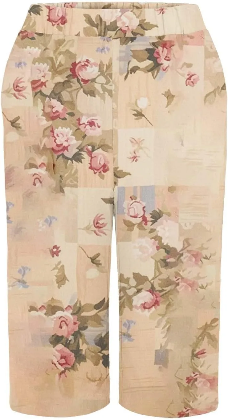 Bermuda Shorts for Women Trendy High Waist Knee Length Short Pants Comfy Summer Boho Floral Print Shorts with Pocket