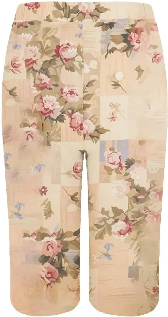 Bermuda Shorts for Women Trendy High Waist Knee Length Short Pants Comfy Summer Boho Floral Print Shorts with Pocket