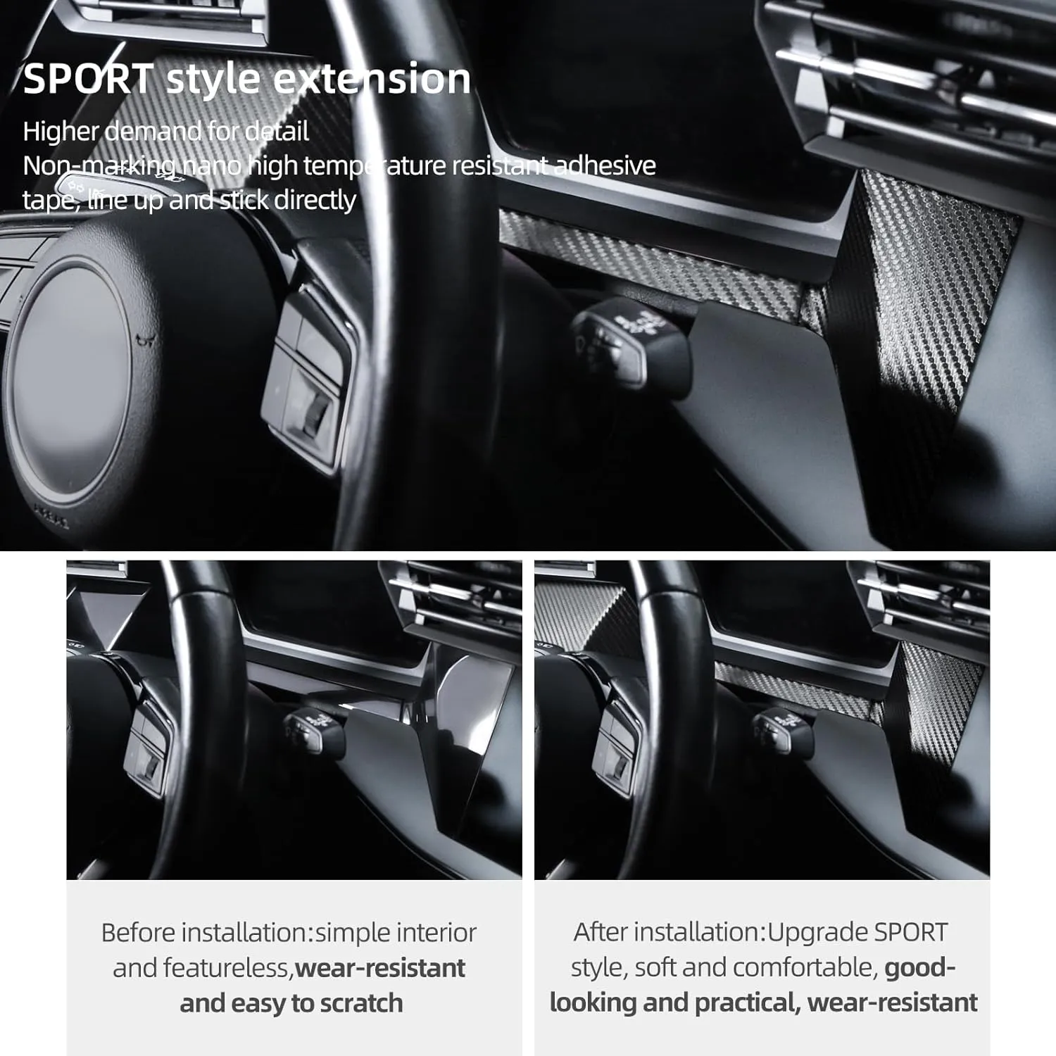BETTERHUMZ Car Interior Console Dashboard Panel Trim Compatible with Audi A3 8Y S3 RS3 Sportback 2021-2025 for Alcantara Driver Side Panel Sticker Car Interior Molding Accessories (Carbon)