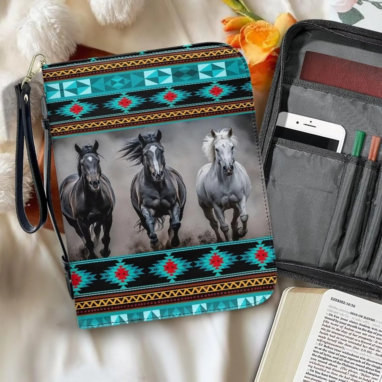 Bible Cover Carrying Book Case Church Bag Bible Protective with Handle and Ribbon Gift for Lady Men L-2XL