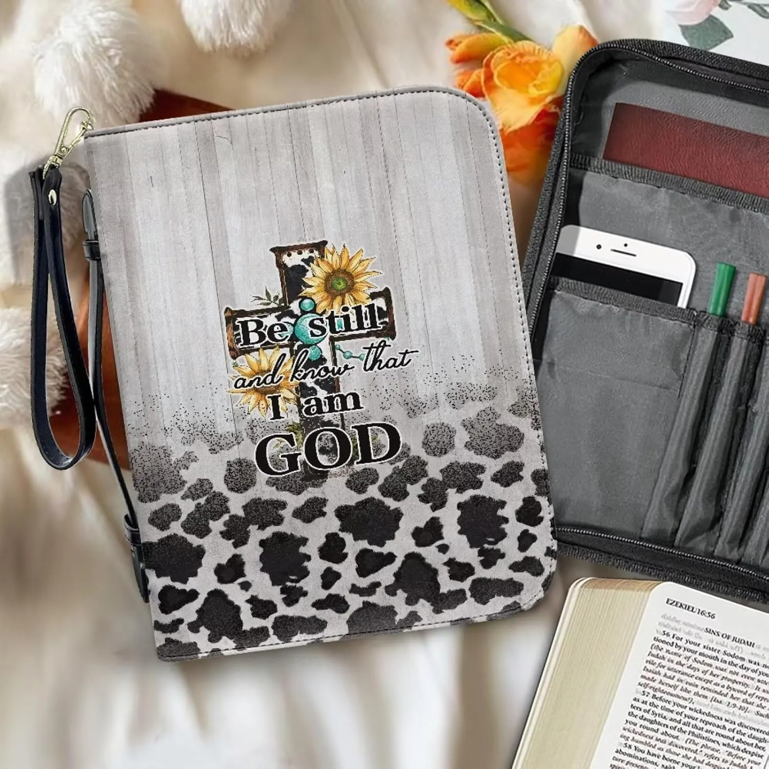 Bible Cover Carrying Book Case Church Bag Bible Protective with Handle and Ribbon Gift for Lady Men L-2XL