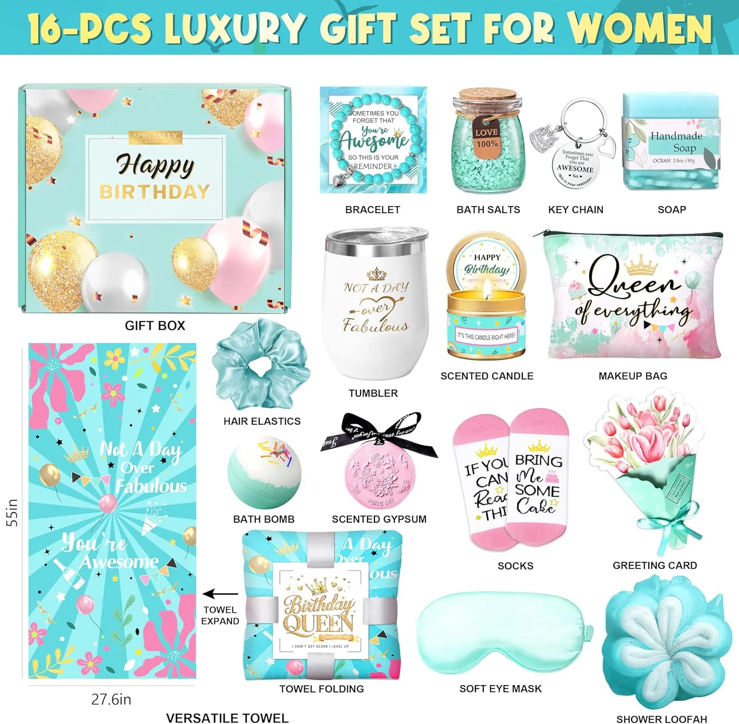 Birthday Gifts for Women, Best Friend Birthday Gifts for Women, Get Well Soon Gift Basket, Ocean Relaxing Spa Gifts Basket Care Package, Birthday Gifts for Woman, Coworkers, Sister, Mom & Wife