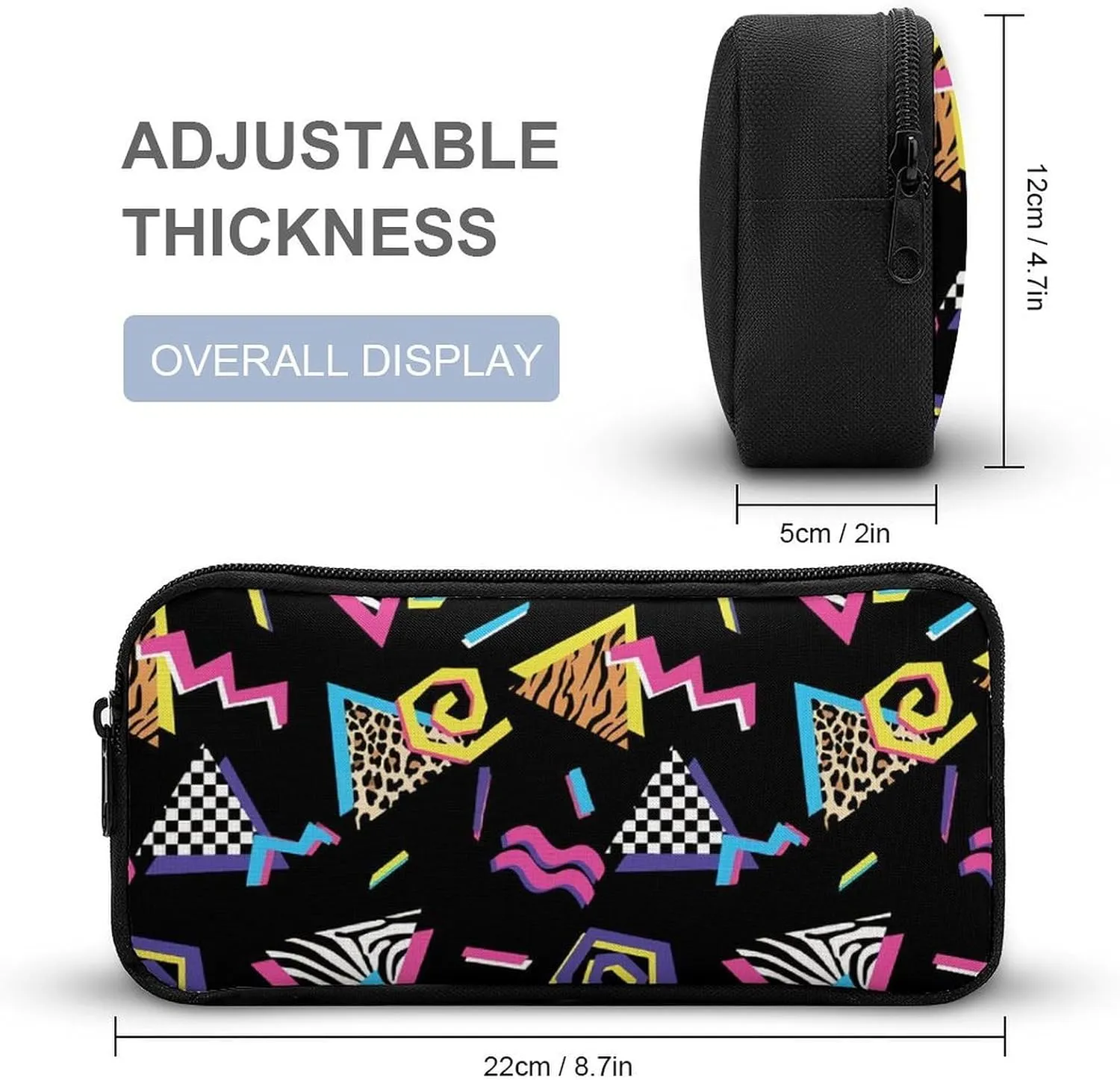 Black Complex Pattern Portable And Cute Large Capacity Stationery Bag