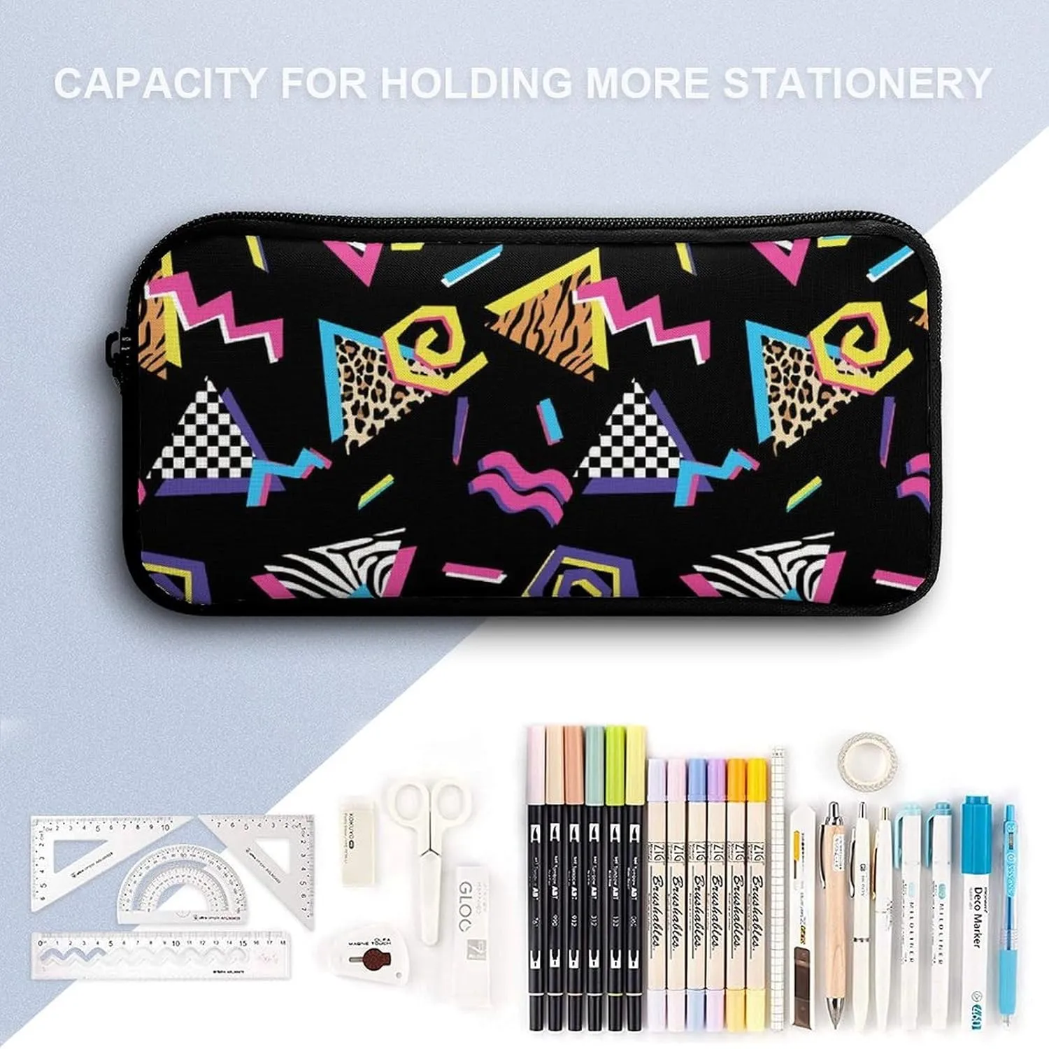 Black Complex Pattern Portable And Cute Large Capacity Stationery Bag