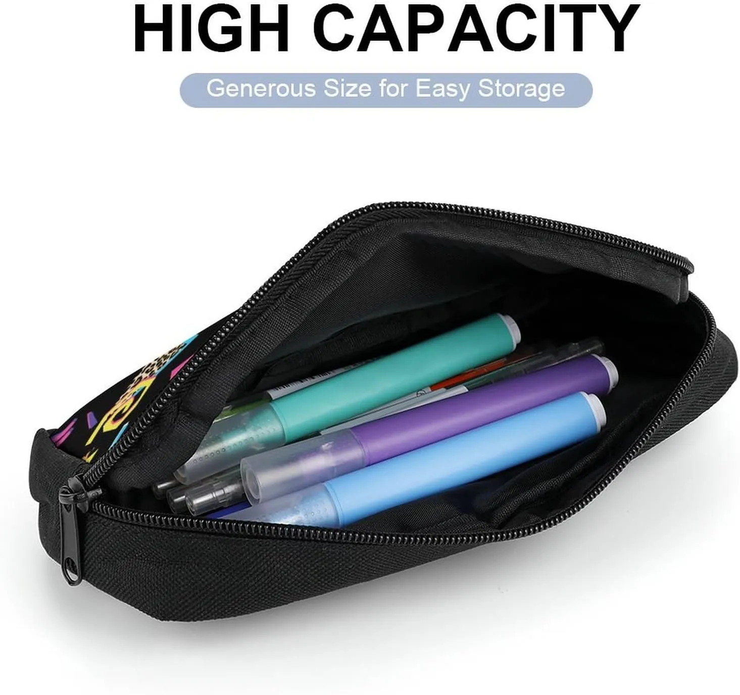 Black Complex Pattern Portable And Cute Large Capacity Stationery Bag