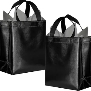 BLEWINDZ 18Pcs Black Reusable Party Favor Bags with Tissues, Medium size Goodie Bags - Perfect as Birthday Gift Bag, Shopping Bag