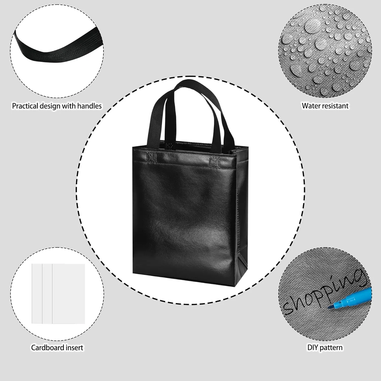 BLEWINDZ 18Pcs Black Reusable Party Favor Bags with Tissues, Medium size Goodie Bags - Perfect as Birthday Gift Bag, Shopping Bag