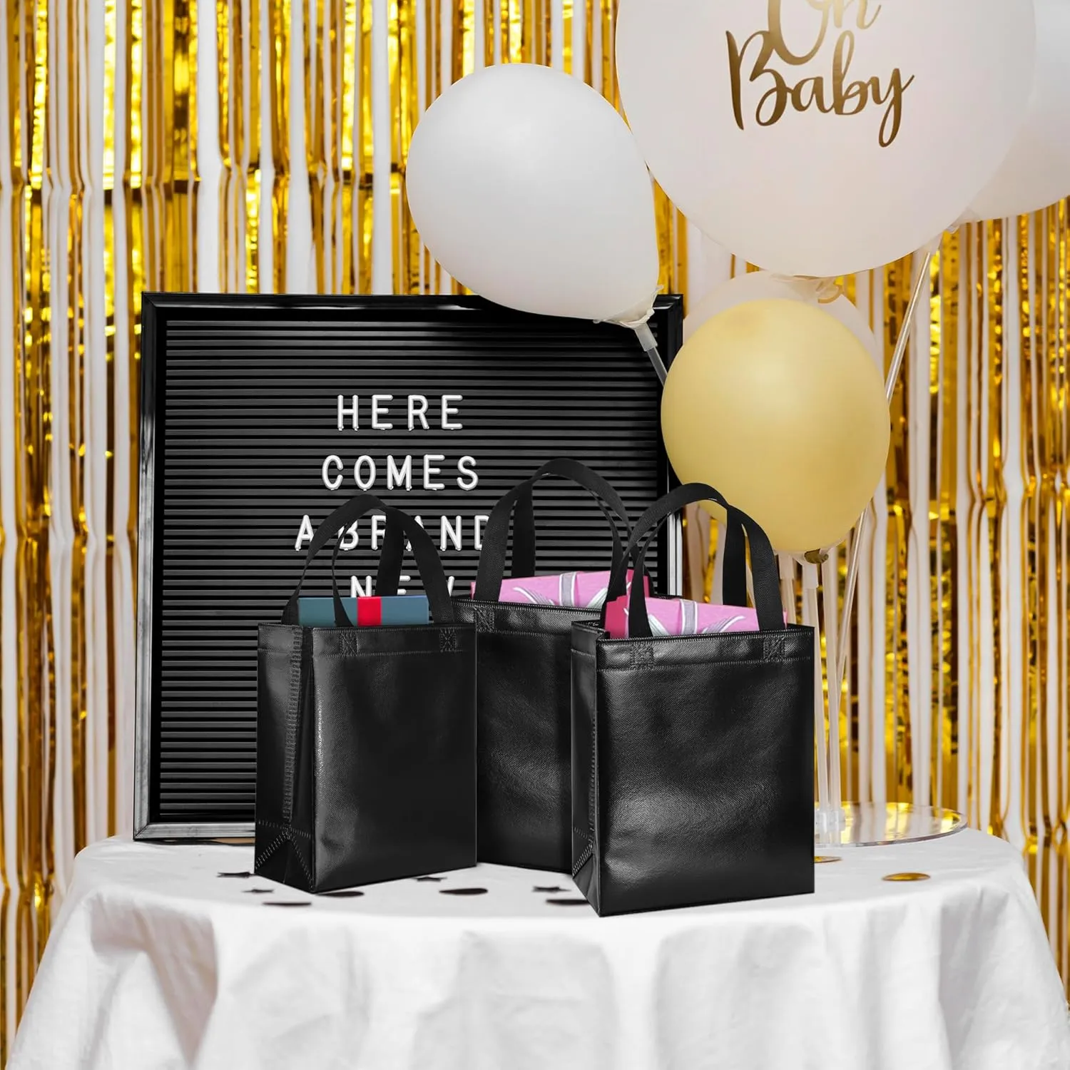BLEWINDZ 18Pcs Black Reusable Party Favor Bags with Tissues, Medium size Goodie Bags - Perfect as Birthday Gift Bag, Shopping Bag