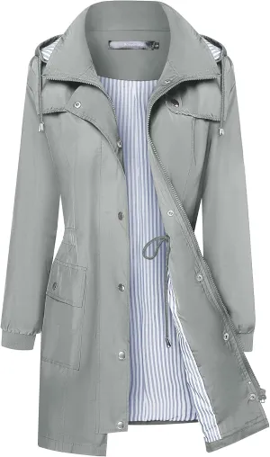 Bloggerlove Rain Jacket Women Lightweight Raincoat Waterproof Windbreaker Striped Climbing Outdoor Hooded Trench Coats S-XXL