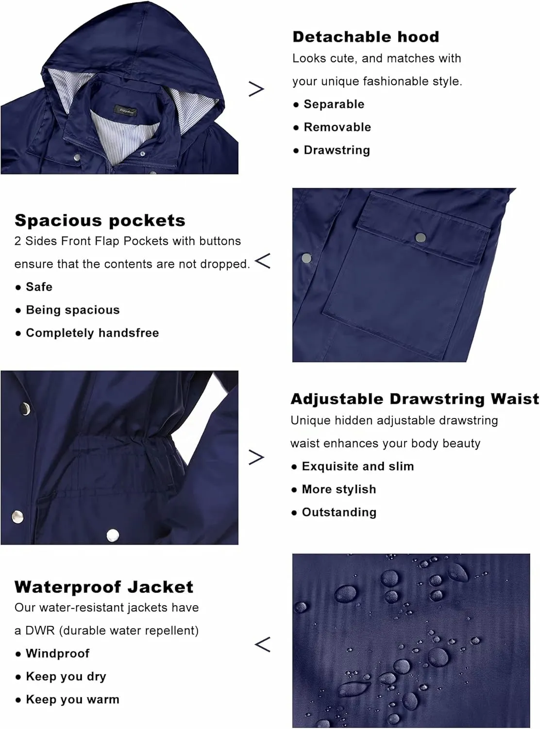 Bloggerlove Rain Jacket Women Lightweight Raincoat Waterproof Windbreaker Striped Climbing Outdoor Hooded Trench Coats S-XXL