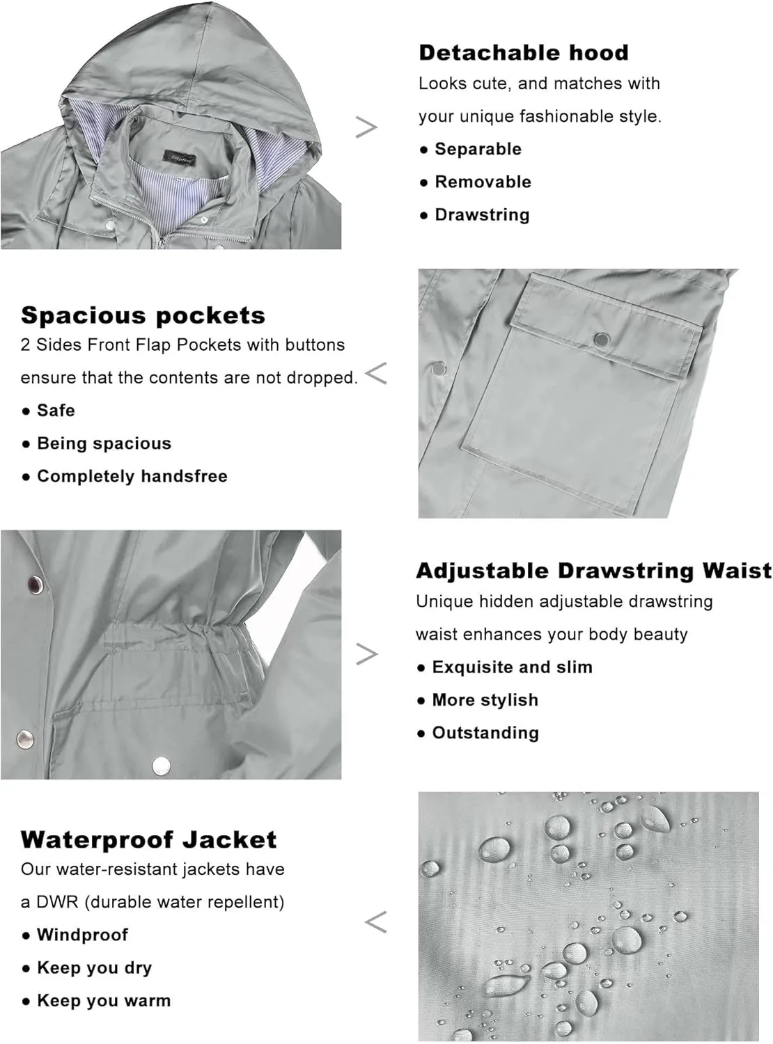 Bloggerlove Rain Jacket Women Lightweight Raincoat Waterproof Windbreaker Striped Climbing Outdoor Hooded Trench Coats S-XXL